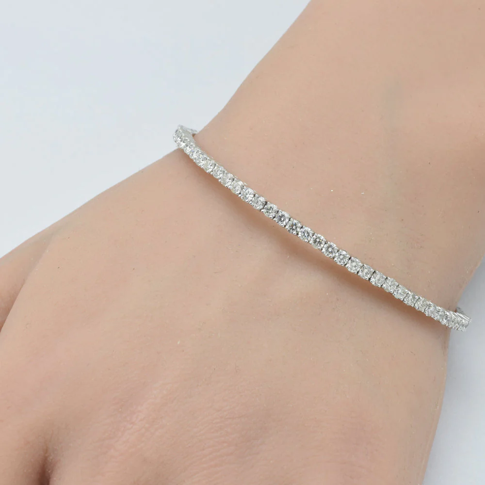 <span style="color:purple">SPECIAL!</span> 2.02ct G SI 14K White Gold Round Diamond Flexible Bangle Bracelet - Image 2