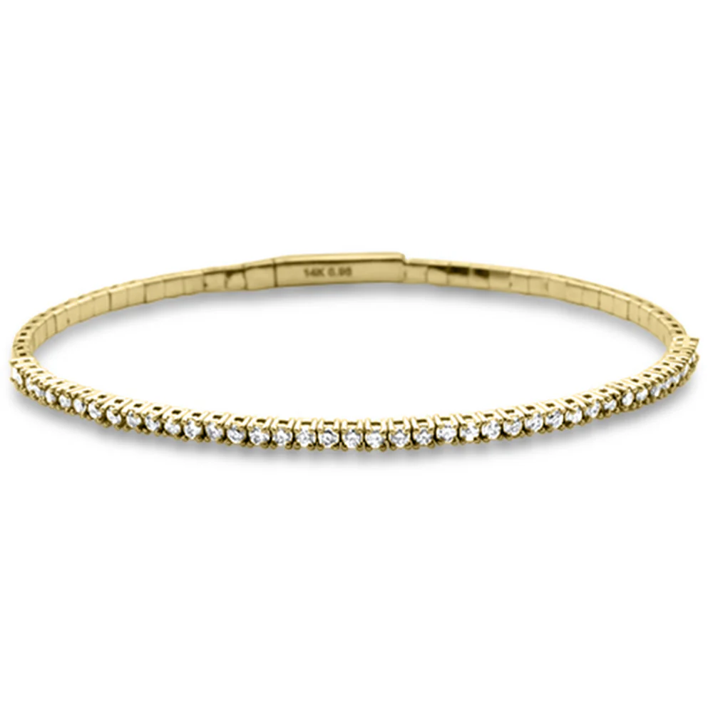 <span style="color:purple">SPECIAL!</span>.99ct G SI 14K Yellow Gold Round Diamond Flexible Tennis Bangle Bracelet