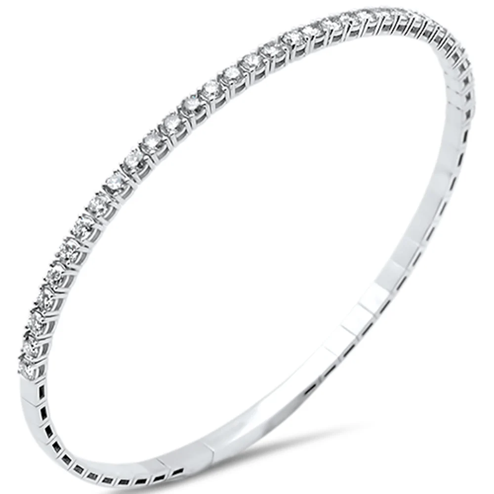 <span style="color:purple">SPECIAL!</span> 2.00ct G SI 14K White Gold Round Diamond Flexible Bangle Bracelet