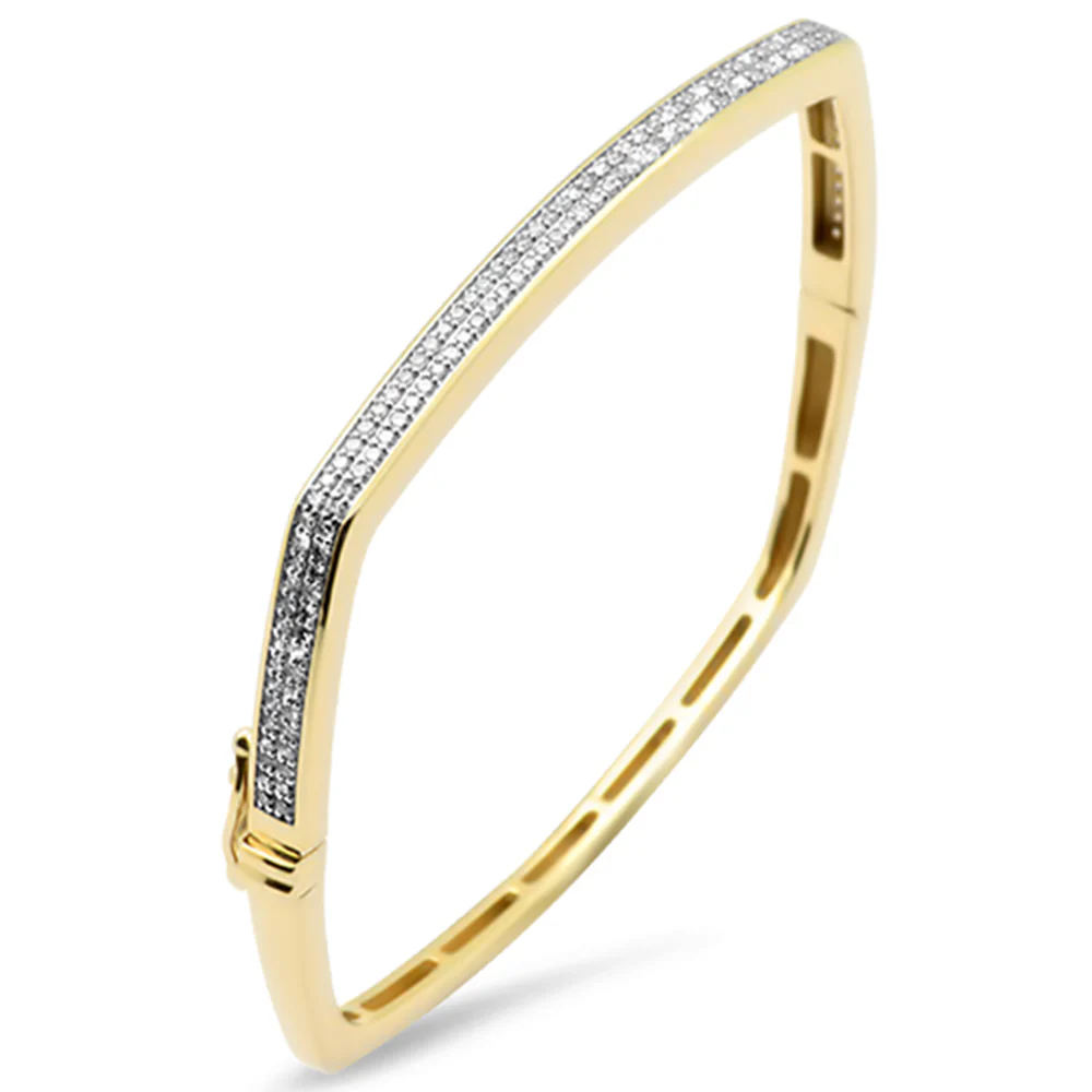 <span style="color:purple">SPECIAL!</span>.99ct G SI 14K Yellow Gold Round Diamond Square Bangle Bracelet