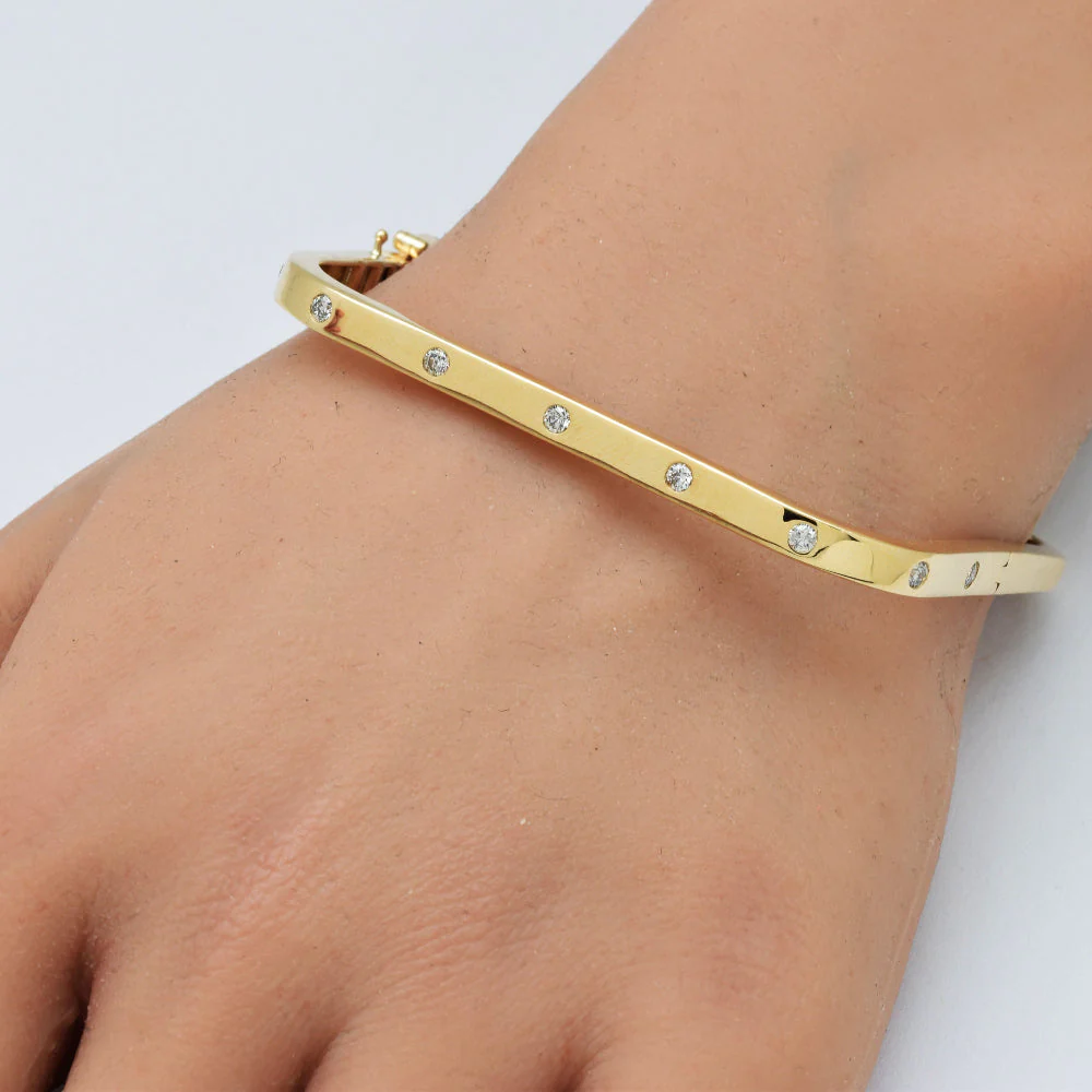 <span style="color:purple">SPECIAL!</span>.47ct G SI 14K Yellow Gold Round Diamond Square Modern Bangle Bracelet - Image 2