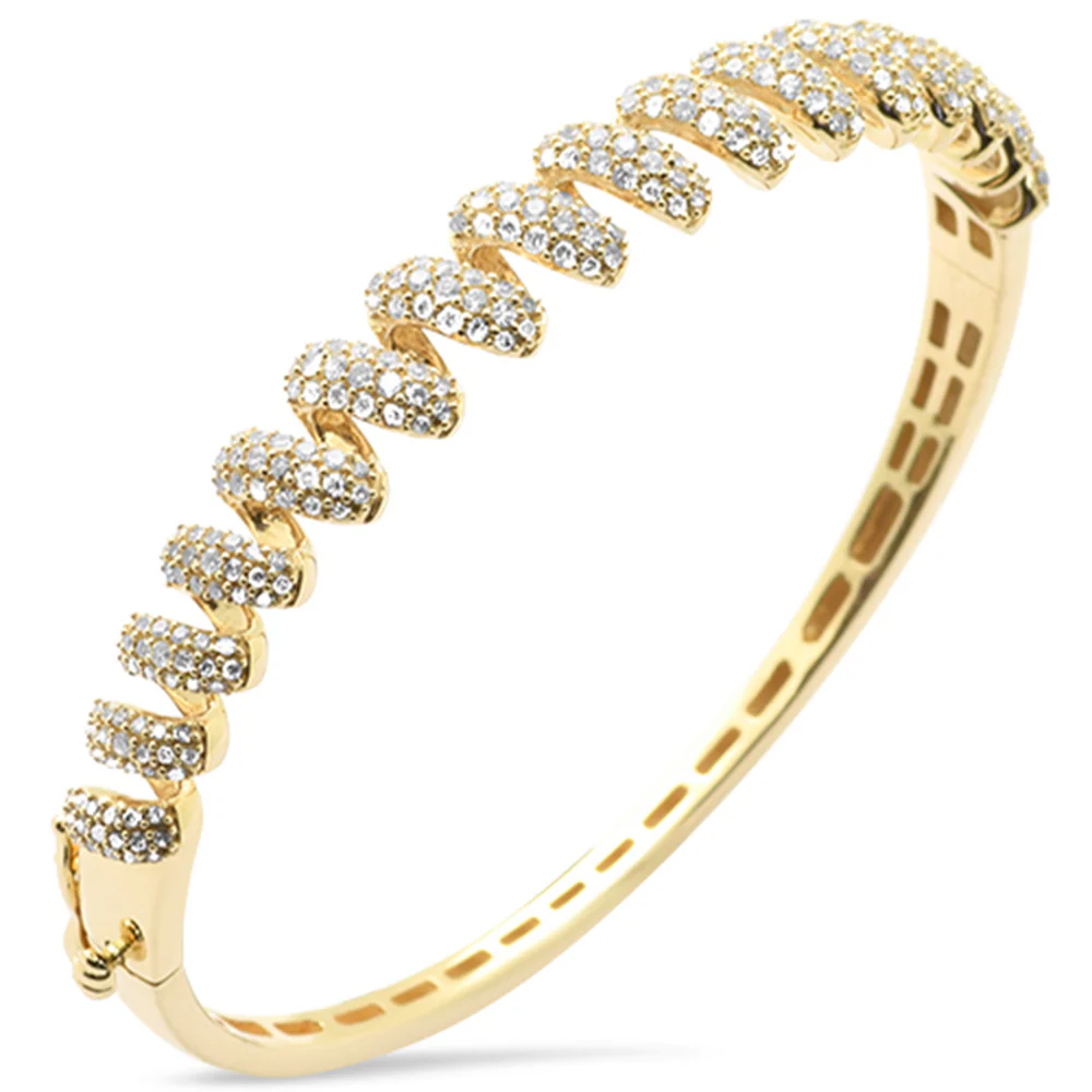 <span style="color:purple">SPECIAL!</span>1.72ct G SI 14K Yellow Gold Round Diamond Spiral Design Bangle Bracelet