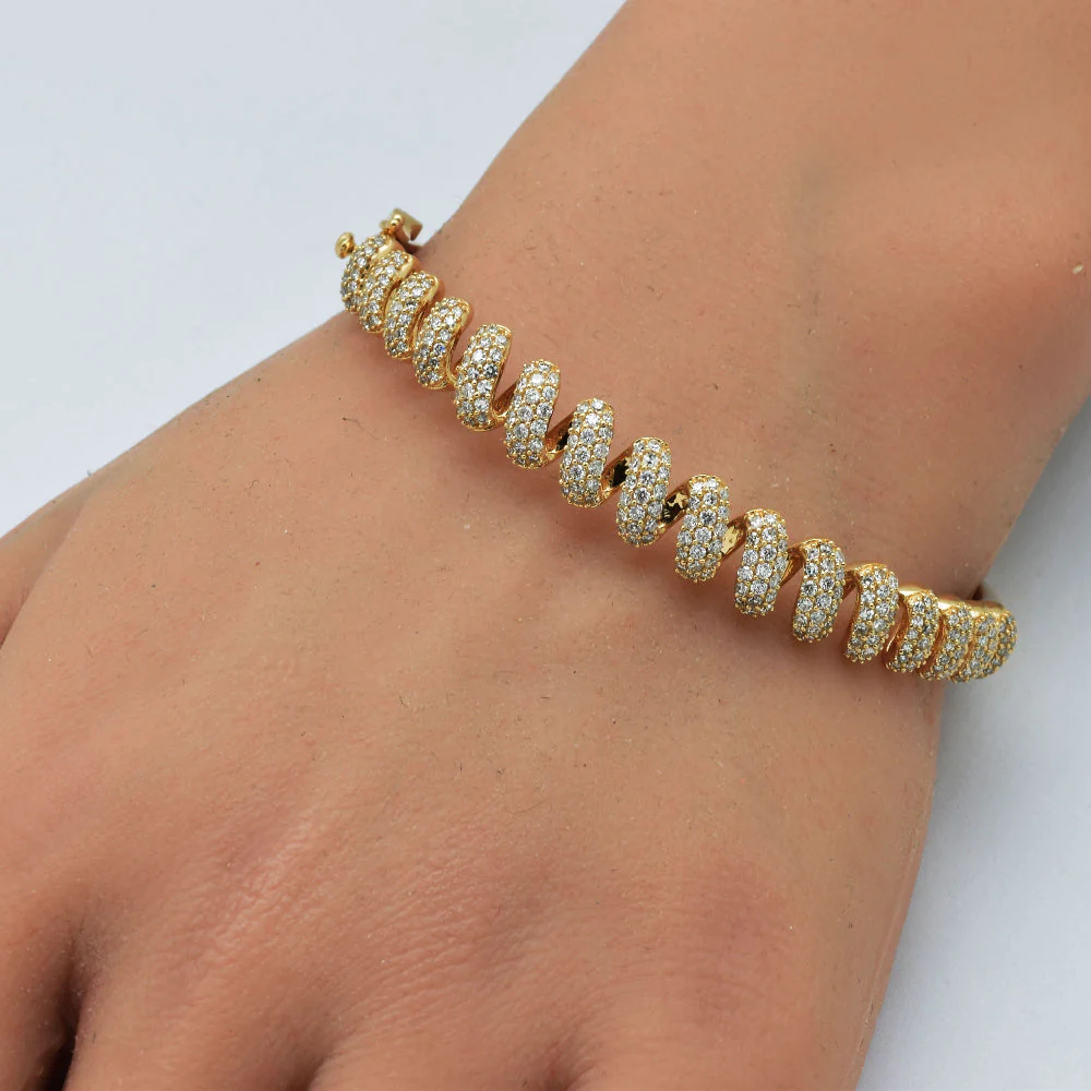 <span style="color:purple">SPECIAL!</span>1.72ct G SI 14K Yellow Gold Round Diamond Spiral Design Bangle Bracelet - Image 2