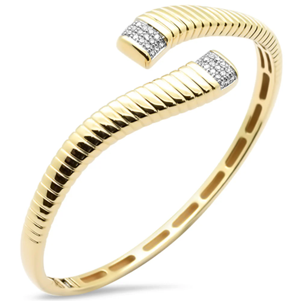 <span style="color:purple">SPECIAL!</span>.24ct G SI 14K Yellow Gold Round Diamond Open Bangle Bracelet