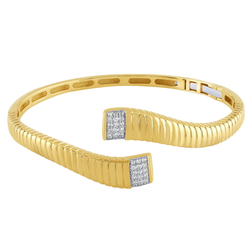 <span style="color:purple">SPECIAL!</span>.24ct G SI 14K Yellow Gold Round Diamond Open Bangle Bracelet - Image 3