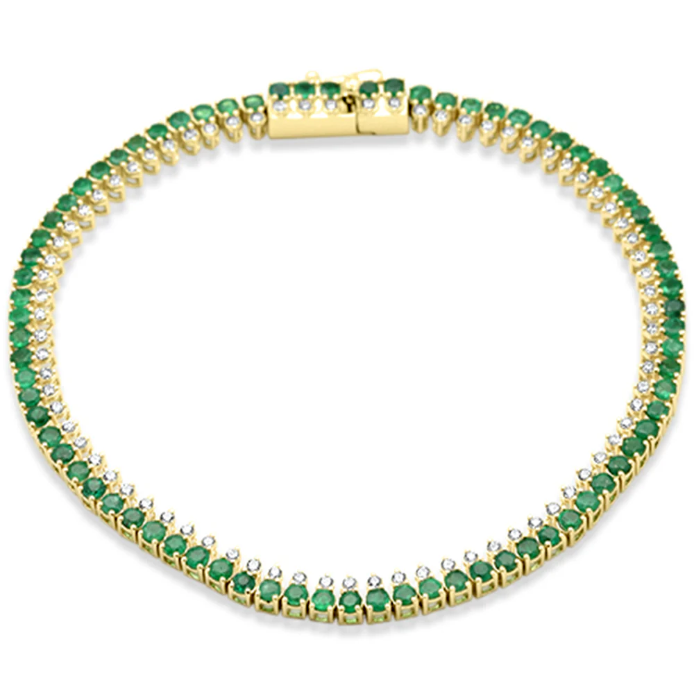 <span style="color:purple">SPECIAL!</span> 2.93ct G SI 14K Yellow Gold Diamond & Emerald Gemstone Elegant Tennis Bracelet 7" Long
