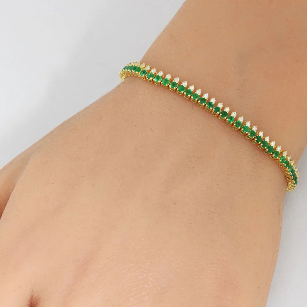 <span style="color:purple">SPECIAL!</span> 2.93ct G SI 14K Yellow Gold Diamond & Emerald Gemstone Elegant Tennis Bracelet 7" Long - Image 2
