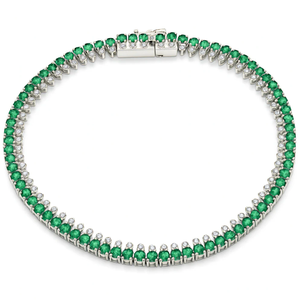 <span style="color:purple">SPECIAL!</span> 3.05ct G SI 14K White Gold Diamond & Emerald Gemstone Elegant Tennis Bracelet 7" Long