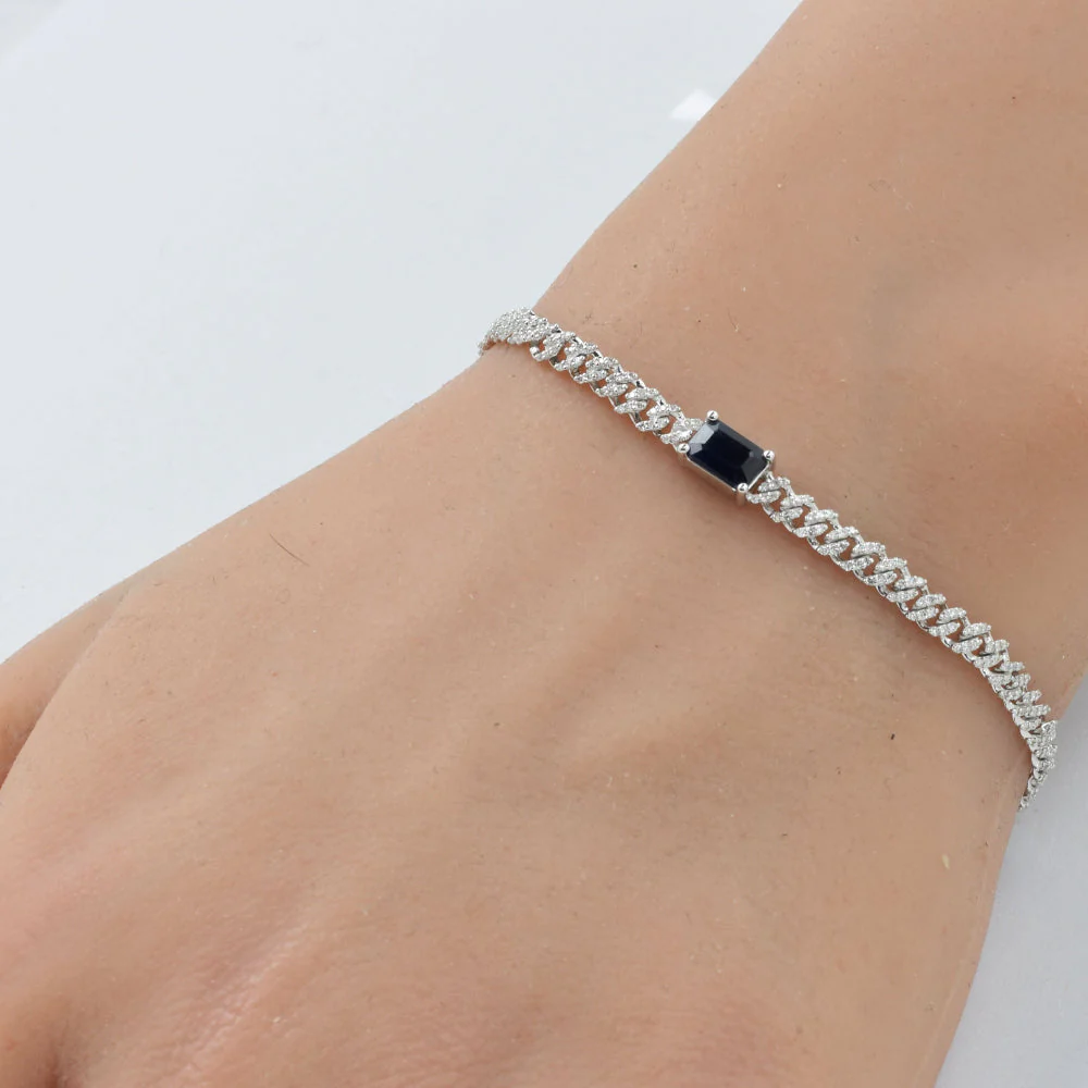 <span style="color:purple">SPECIAL!</span>1.33ct G SI 14K White Gold Diamond & Blue Sapphire Gemstone Cuban Bracelet 7" Long - Image 2