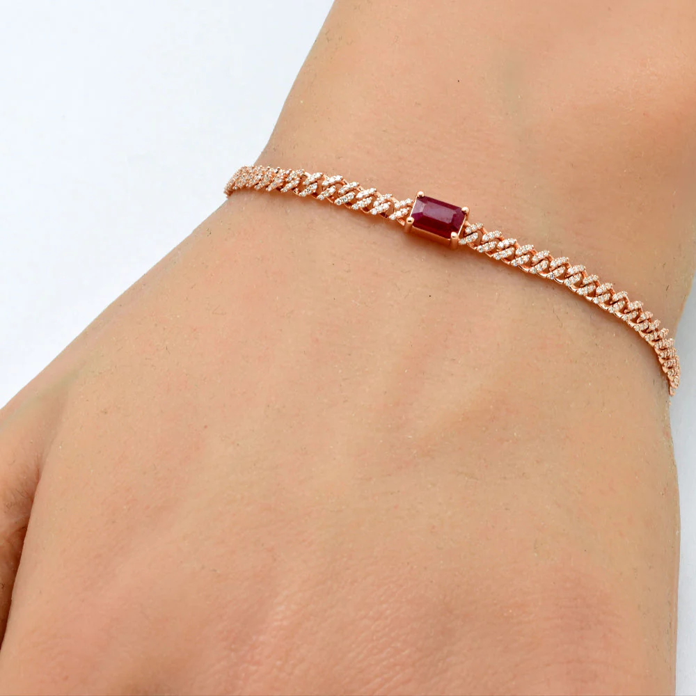 <span style="color:purple">SPECIAL!</span>1.46ct G SI 14K Rose Gold Diamond & Ruby Cuban Bracelet 7" Long - Image 2