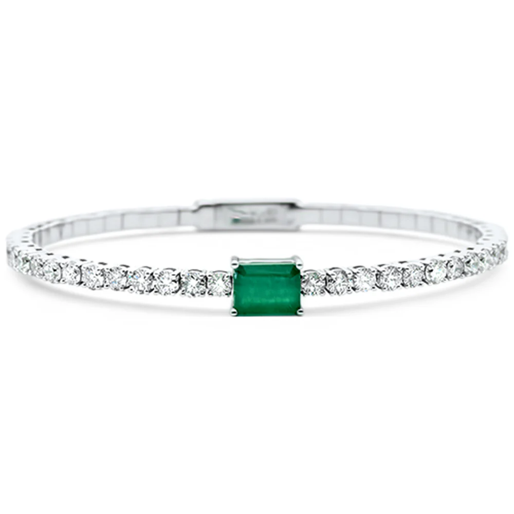 <span style="color:purple">SPECIAL!</span> 4.76ct G SI 14K White Gold Diamond & Emerald Bangle Bracelet