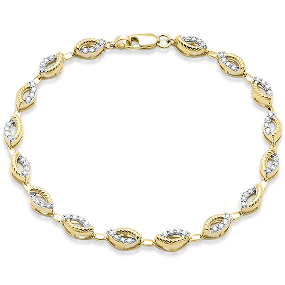 <span style="color:purple">SPECIAL!</span>.50ct G SI 14K Yellow Gold Diamond Evil Eye Style Link Bracelet 7" Long