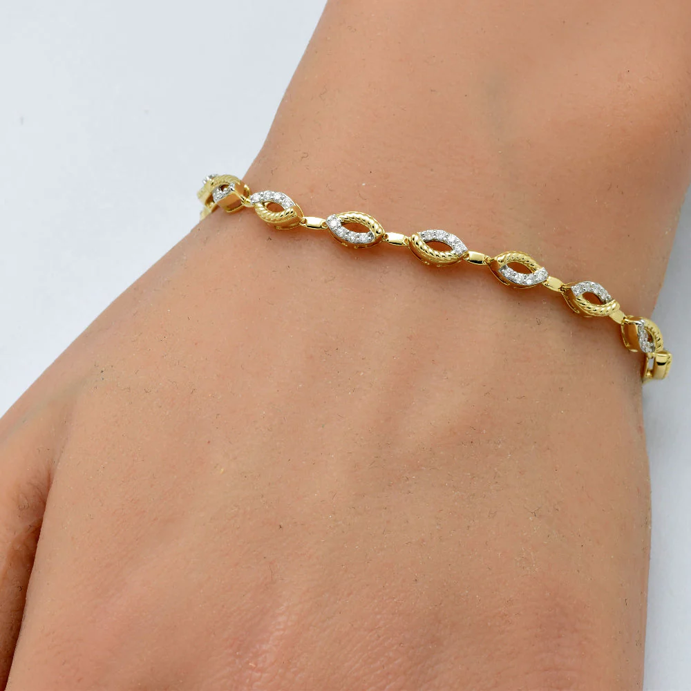 <span style="color:purple">SPECIAL!</span>.50ct G SI 14K Yellow Gold Diamond Evil Eye Style Link Bracelet 7" Long - Image 2