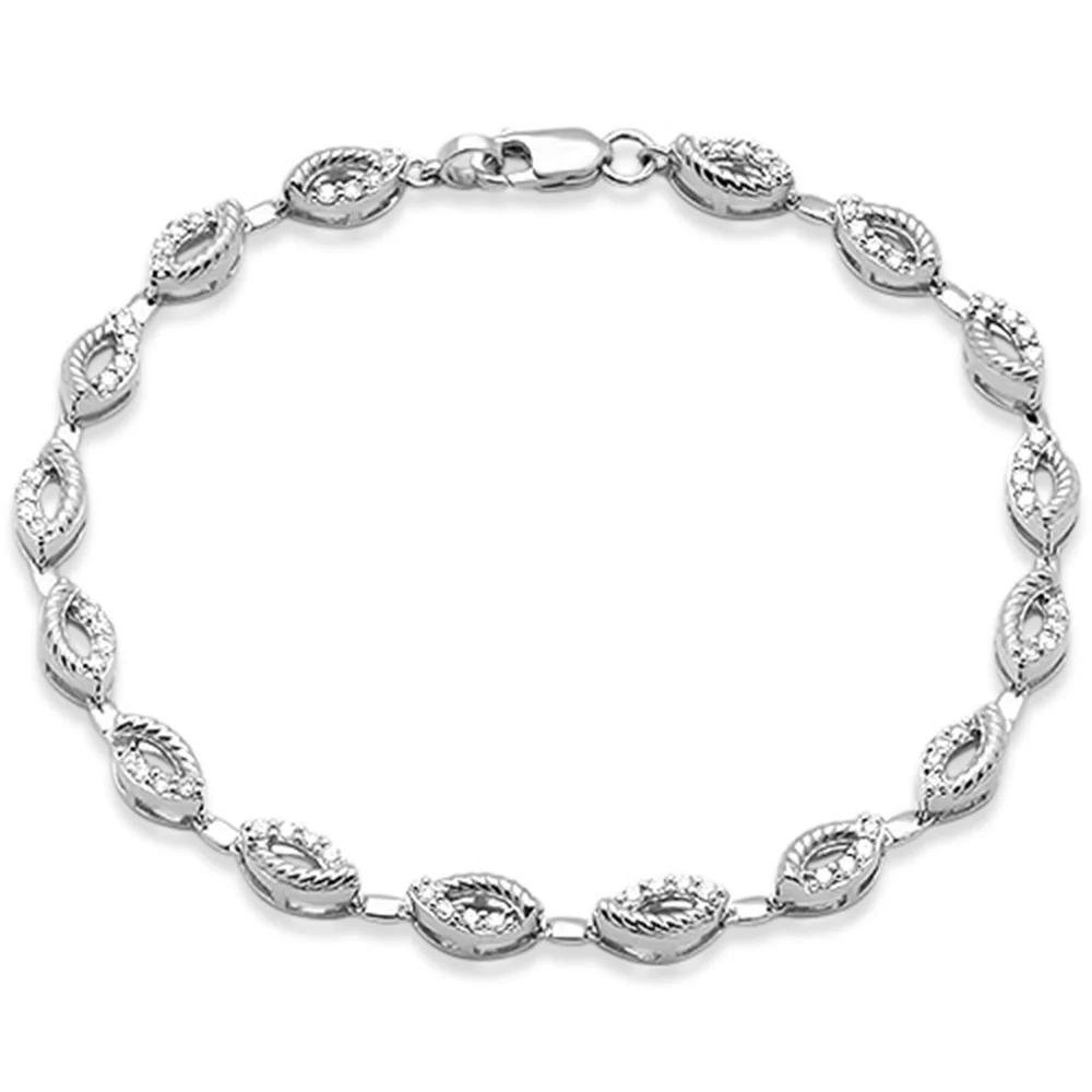 <span style="color:purple">SPECIAL!</span>.50ct G SI 14K White Gold Diamond Evil Eye Style Link Bracelet 7" Long