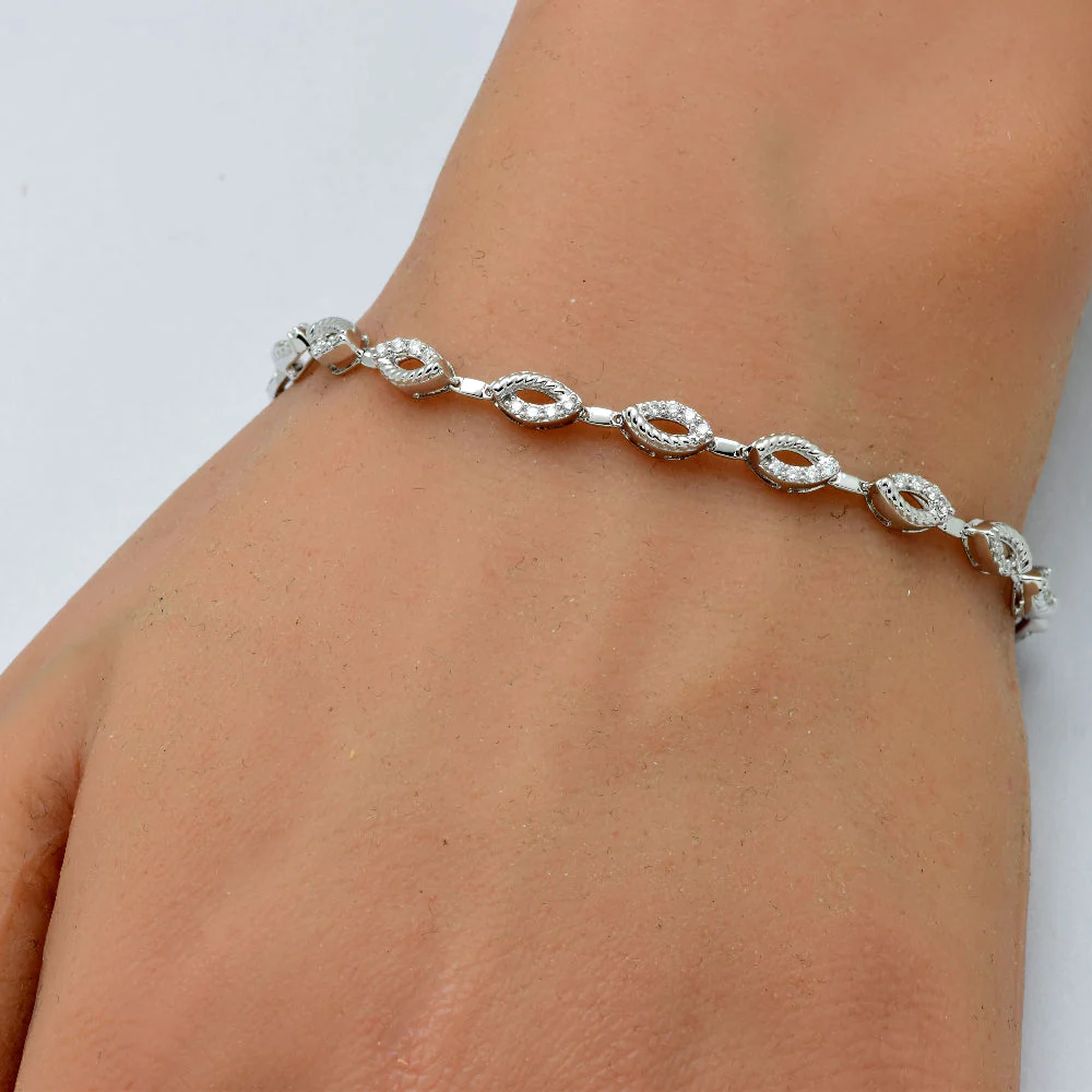 <span style="color:purple">SPECIAL!</span>.50ct G SI 14K White Gold Diamond Evil Eye Style Link Bracelet 7" Long - Image 2