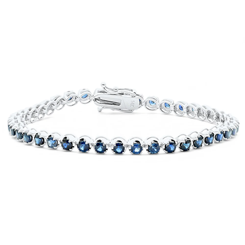 <span style="color:purple">SPECIAL!</span>5.15ct G SI 14K White Gold Blue Sapphire Gemstone Tennis Bracelet 7" Long