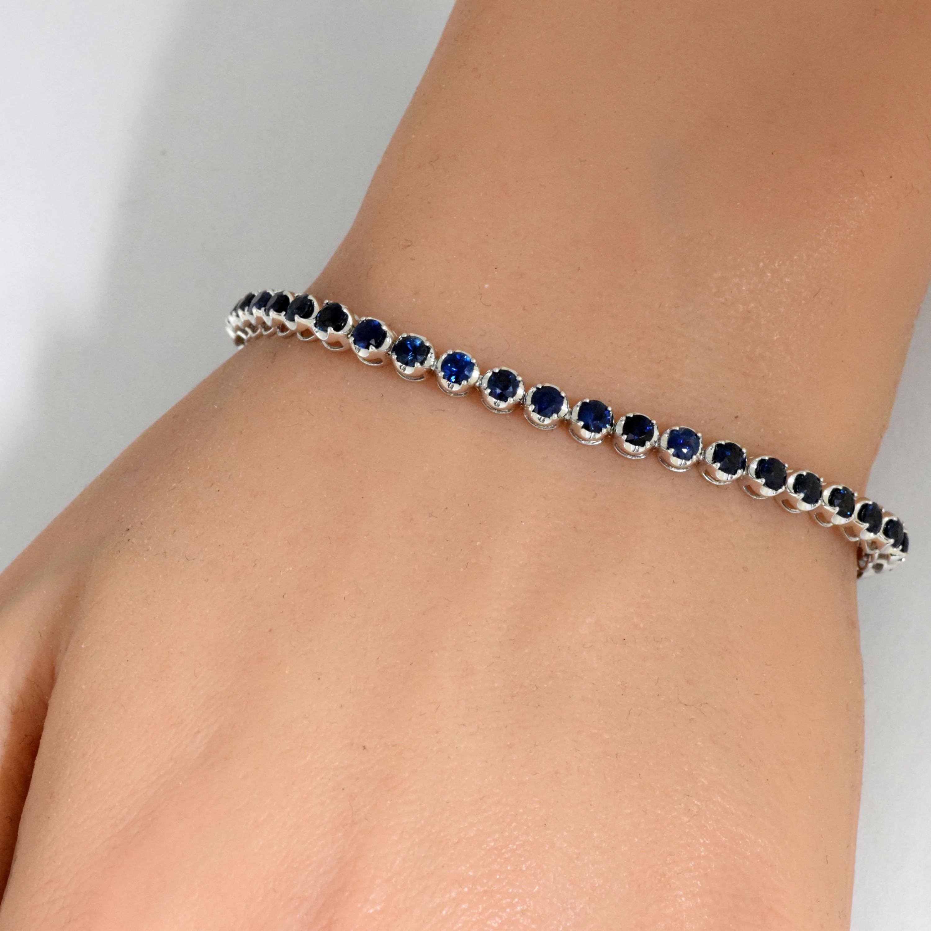 <span style="color:purple">SPECIAL!</span>5.15ct G SI 14K White Gold Blue Sapphire Gemstone Tennis Bracelet 7" Long - Image 2