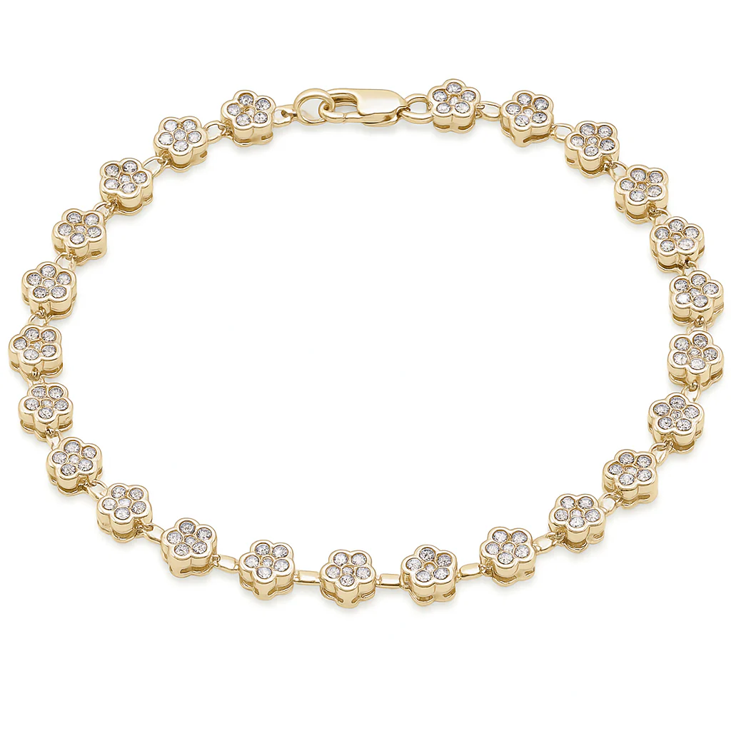 <span style="color:purple">SPECIAL!</span> 2.00ct G SI 14KT Yellow Gold Diamond Flower Bracelet 7" Long