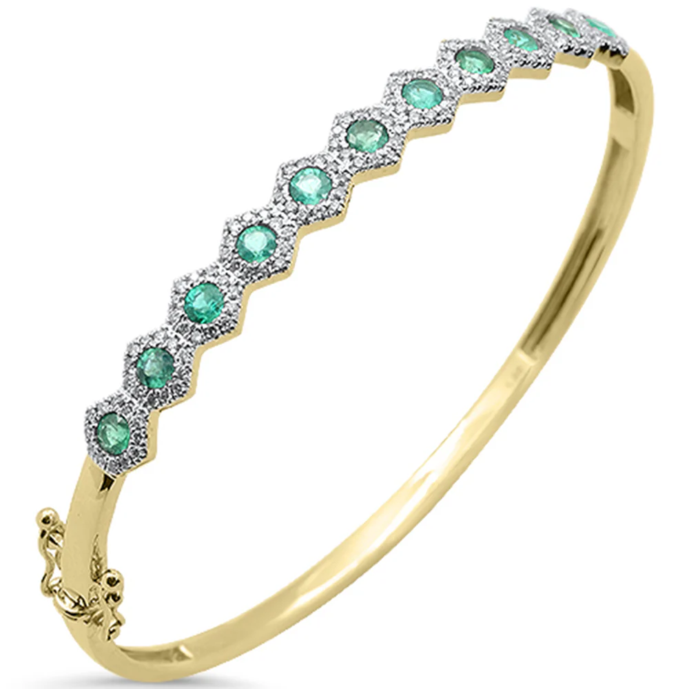 <span style="color:purple">SPECIAL!</span> 1.96ct G SI 14K Yellow Gold Octagon Shape Diamond & Emerald Gemstone Bangle Bracelet