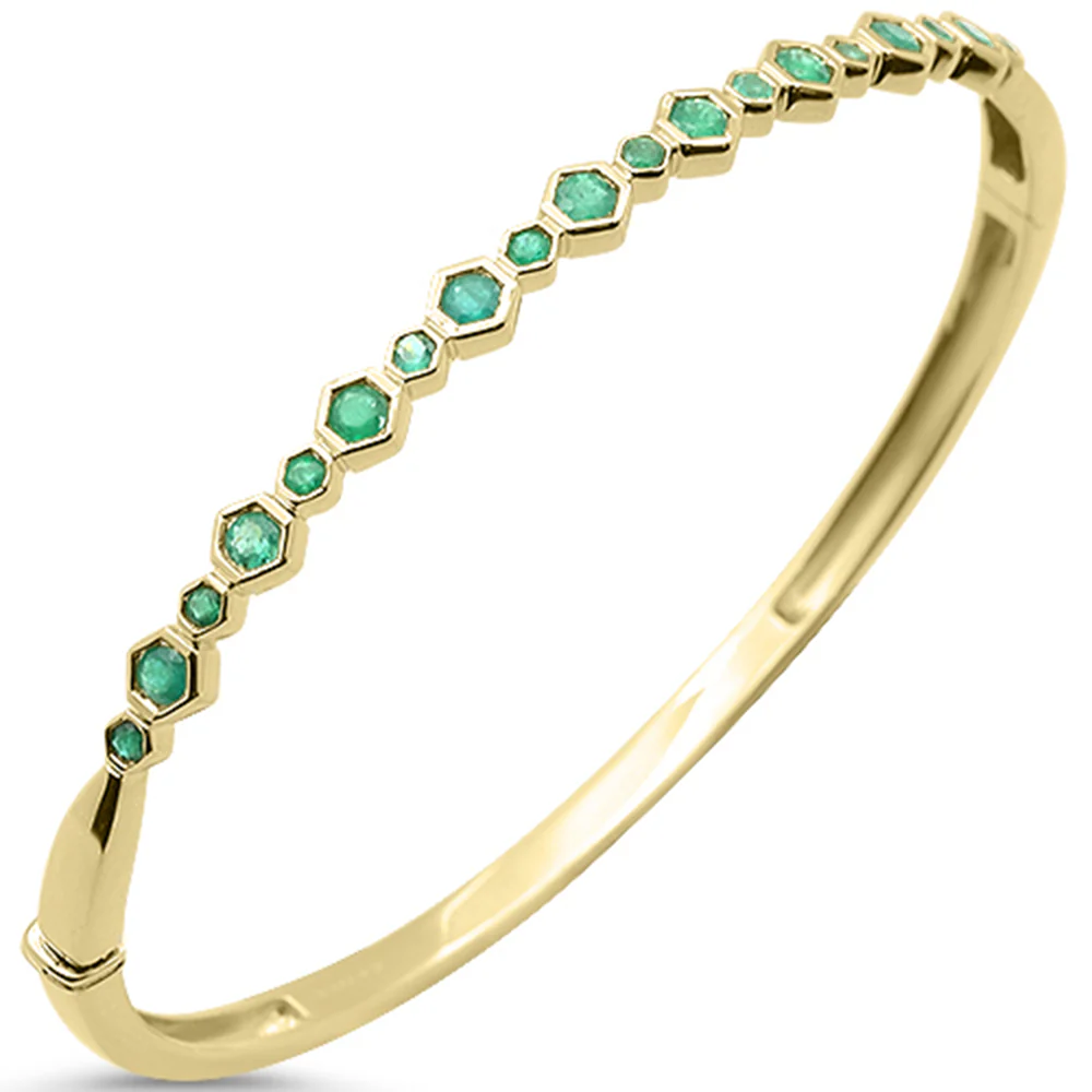 <span style="color:purple">SPECIAL!</span> .91ct G SI 14K Yellow Gold Octagon Emerald Gemstone Bangle Bracelet