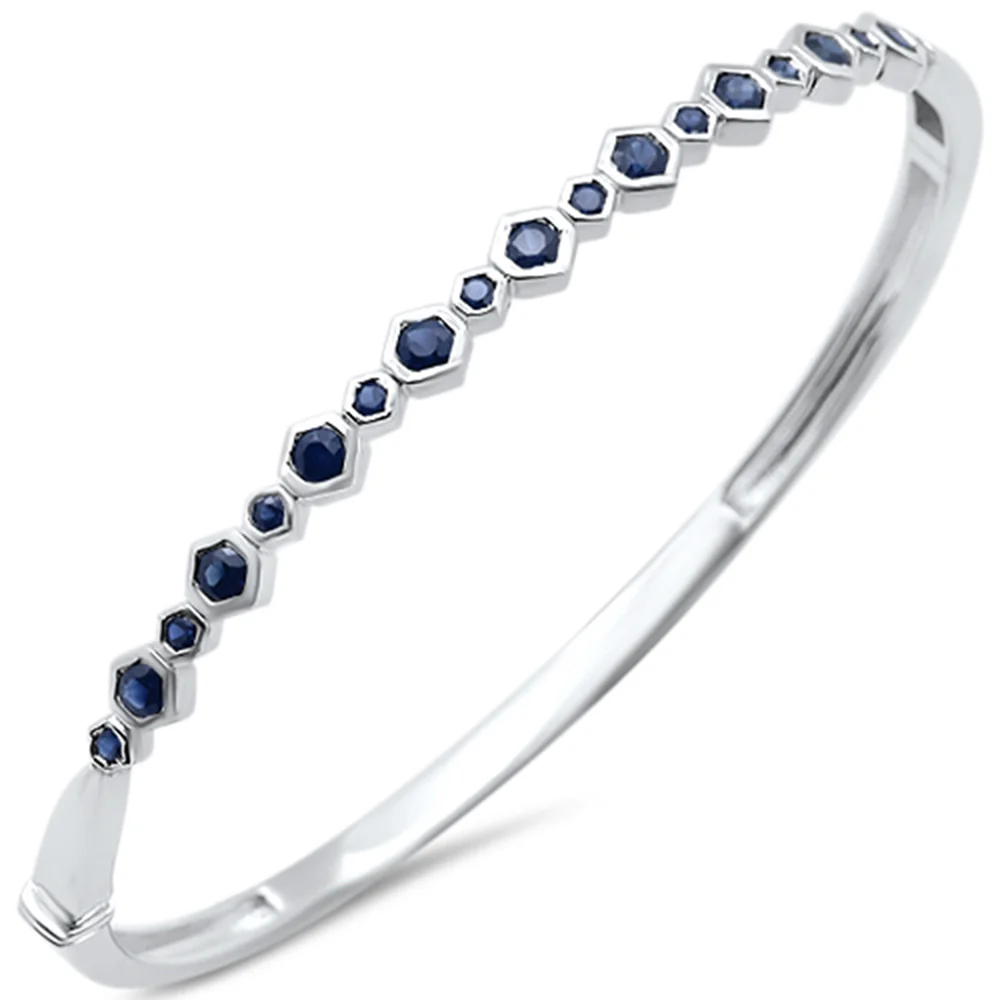 <span style="color:purple">SPECIAL!</span> 1.21ct G SI 14K White Gold Octagon Shape Blue Sapphire Gemstone Bangle Bracelet