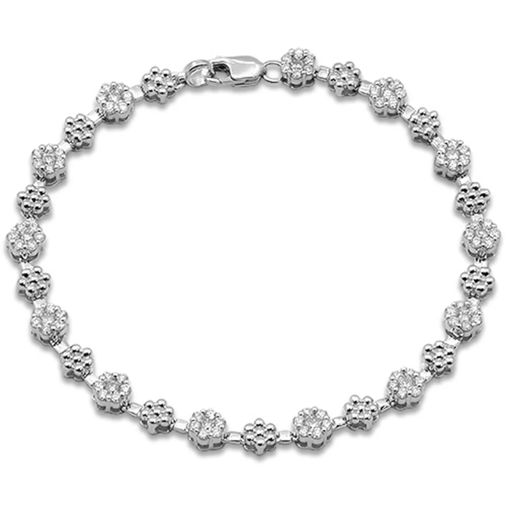 <span style="color:purple">SPECIAL!</span> 1.50ct G SI 14K White Gold Diamond Flower Bracelet 7" Long