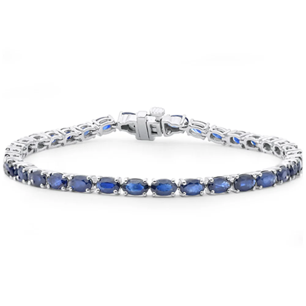 <span style="color:purple">SPECIAL!</span> 10.67ct G SI 14K White Gold Oval Shape Blue Sapphire Gemstone Tennis Bracelet 7" Long