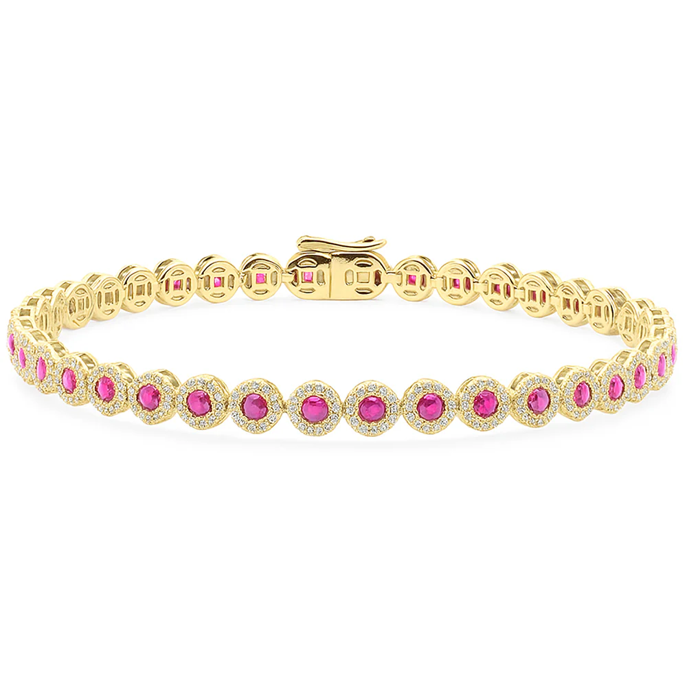 <span style="color:purple">SPECIAL!</span> 4.02ct G SI 14K Yellow Gold Diamond & Ruby Gemstone Bracelet 7" Long