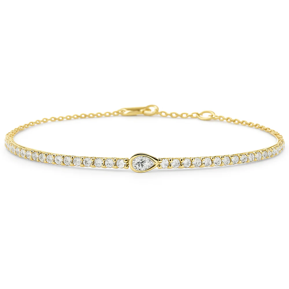 <span style="color:purple">SPECIAL!</span> .75ct G SI 14K Yellow Gold Pear Shape Diamond Tennis Chain Bracelet 7" Long