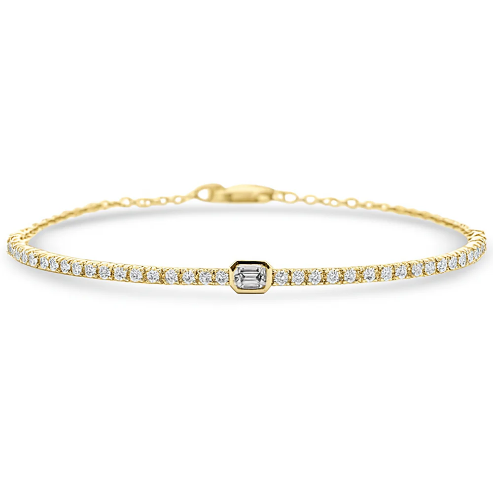 <span style="color:purple">SPECIAL!</span> .75ct G SI 14K Yellow Gold Emerald Cut Diamond Tennis Chain Bracelet 7" Long