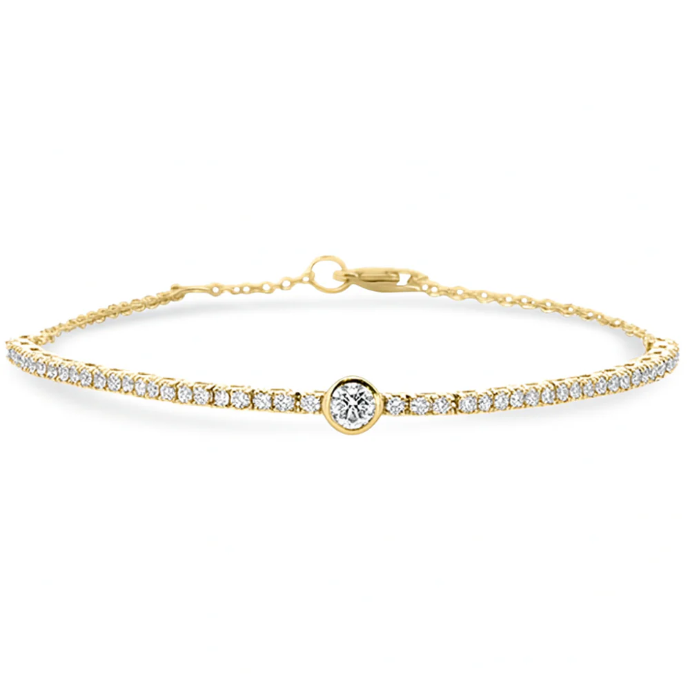 <span style="color:purple">SPECIAL!</span> .80ct G SI 14K Yellow Gold Round Cut Diamond Tennis Chain Bracelet 7" Long