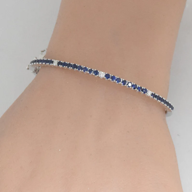 <span style="color:purple">SPECIAL!</span> 1.72ct G SI 14K White Gold Diamond & Blue Sapphire Gemstone Bangle Bracelet - Image 2