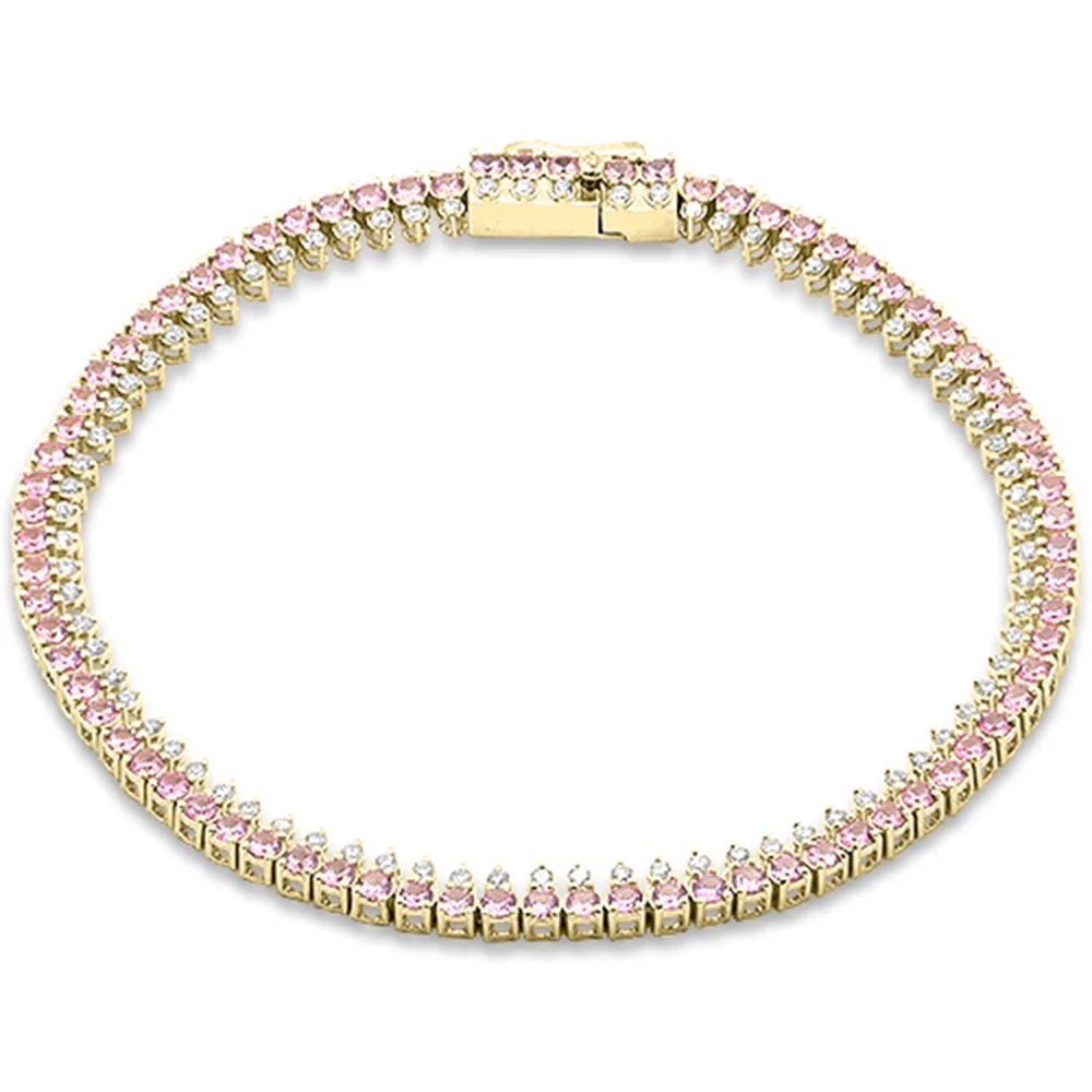 <span style="color:purple">SPECIAL!</span> 3.75ct G SI 14kt Yellow Gold Diamond & Pink Sapphire Gemstone Elegant Tennis Bracelet 7" Long