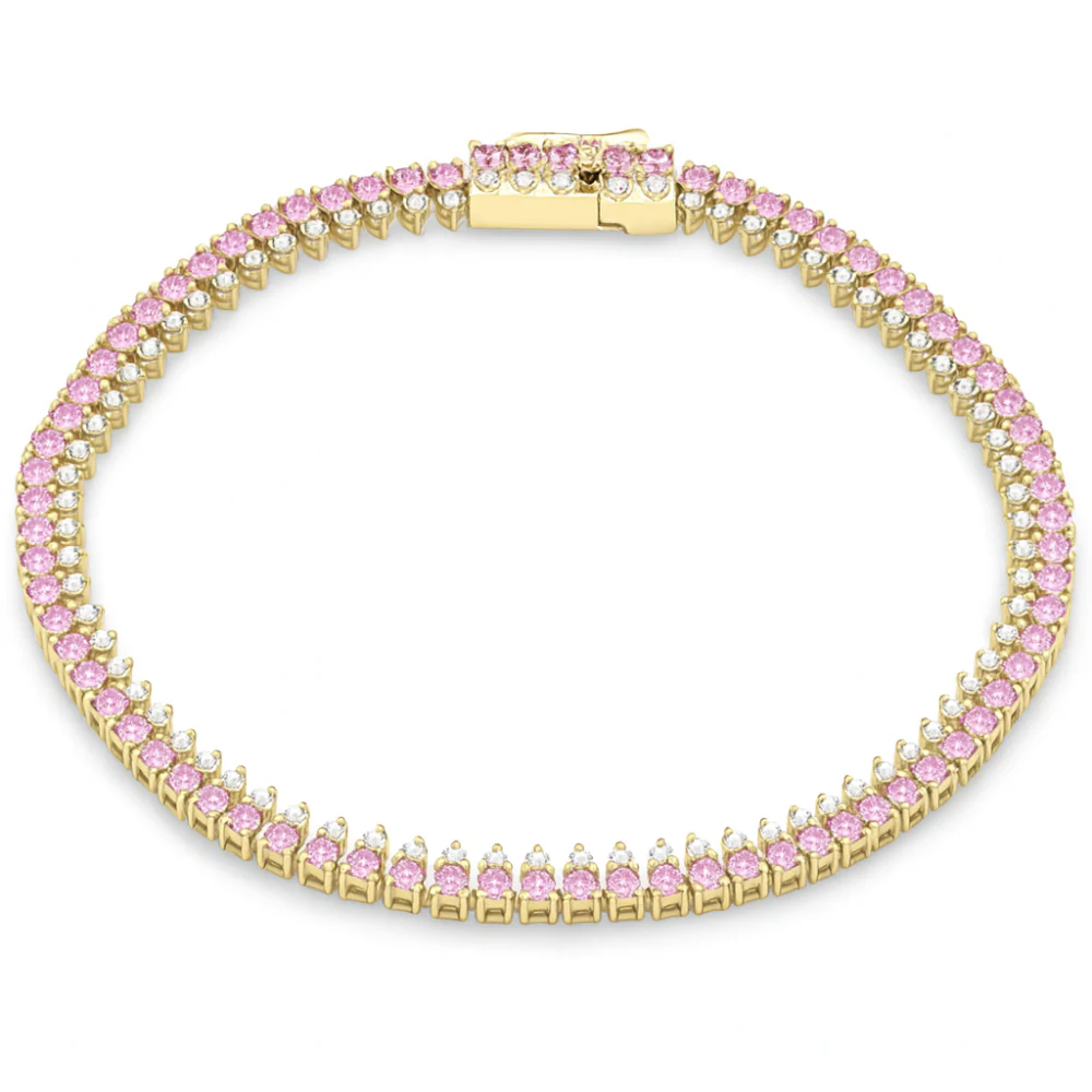 <span style="color:purple">SPECIAL!</span> 3.75ct G SI 14kt Yellow Gold Diamond & Pink Sapphire Gemstone Elegant Tennis Bracelet 7" Long - Image 2