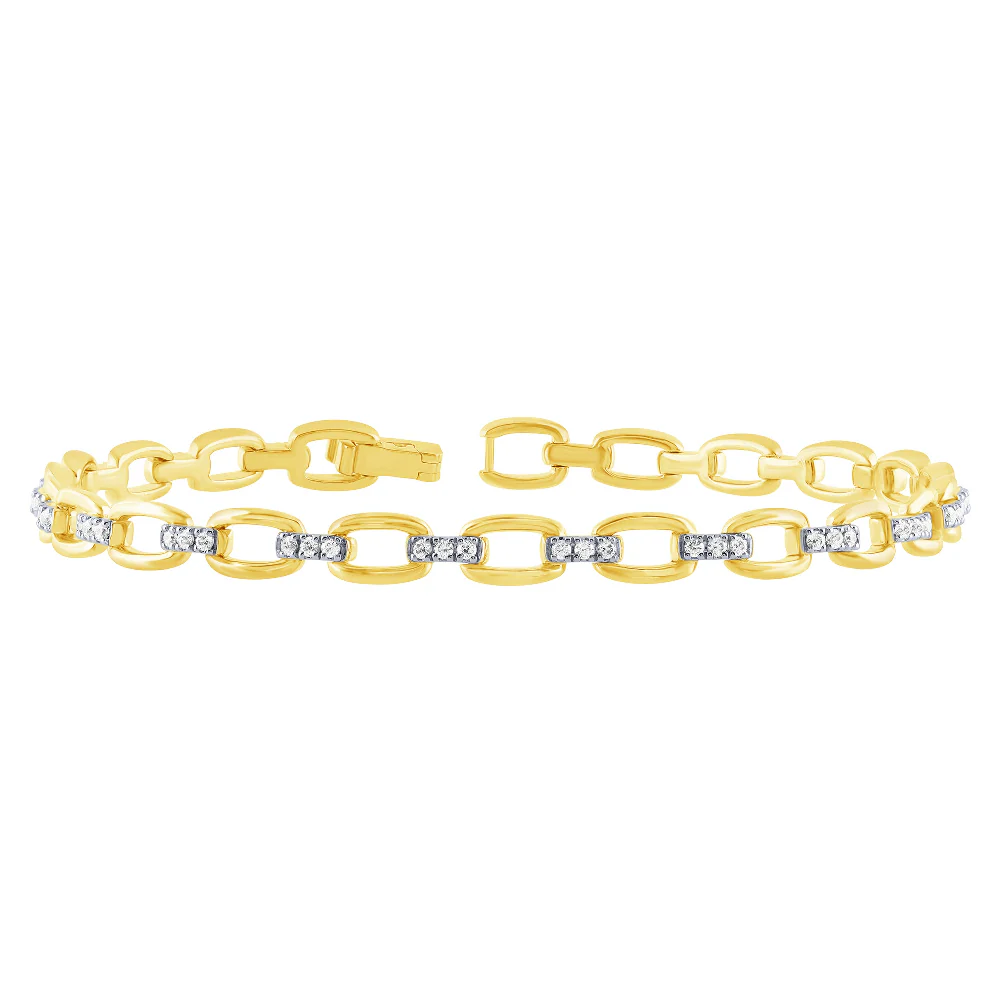 <span style="color:purple">SPECIAL!</span> .49ct G SI 14kt Yellow Gold Diamond Square Link Bracelet 7.5" Long - Image 2