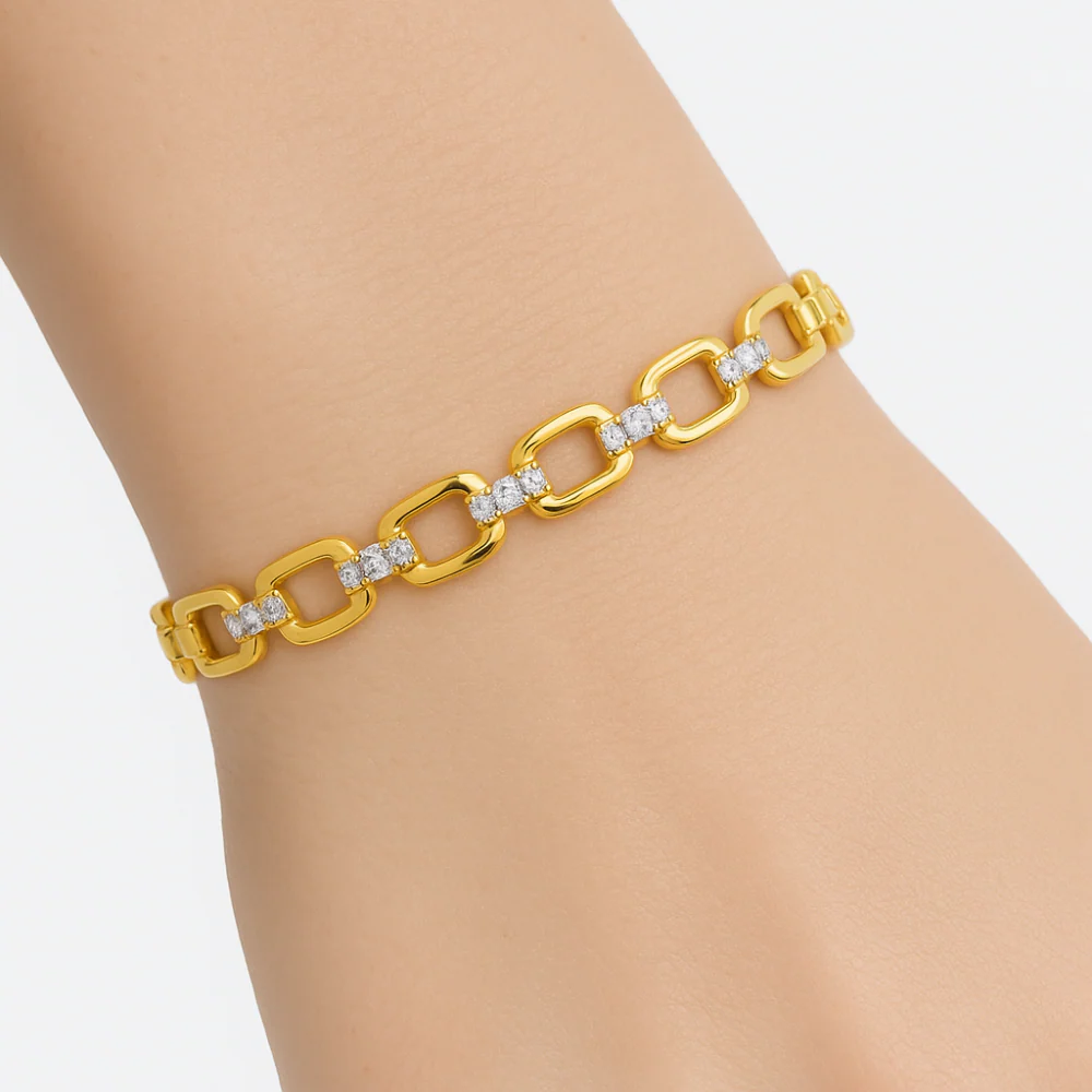 <span style="color:purple">SPECIAL!</span> .49ct G SI 14kt Yellow Gold Diamond Square Link Bracelet 7.5" Long - Image 3