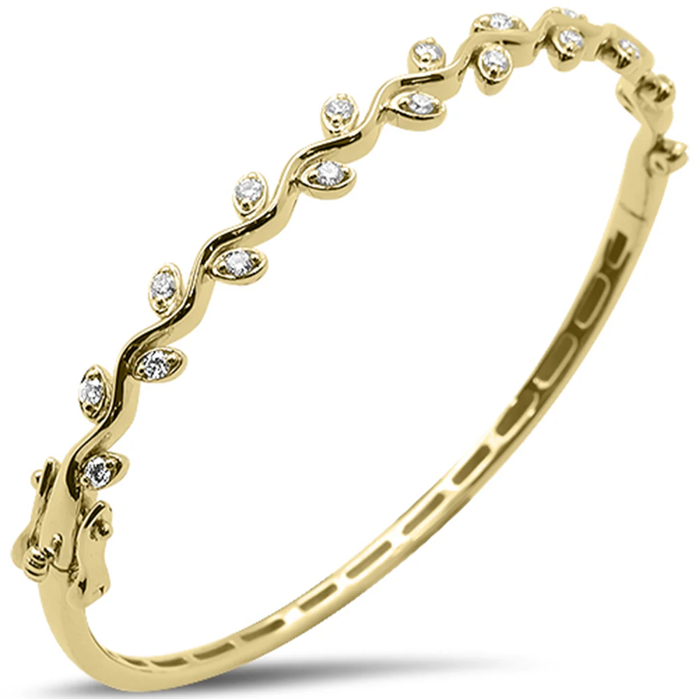 <span style="color:purple">SPECIAL!</span> .49ct G SI 14kt Yellow Gold Round Diamond Leaf Design Bangle Bracelet