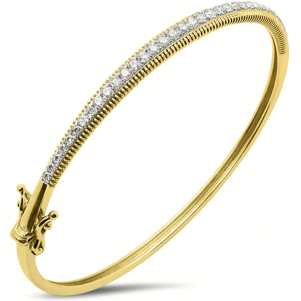 <span style="color:purple">SPECIAL!</span> 1.01ct G SI 14kt Yellow Gold Round Diamond Milgrain Bangle Bracelet