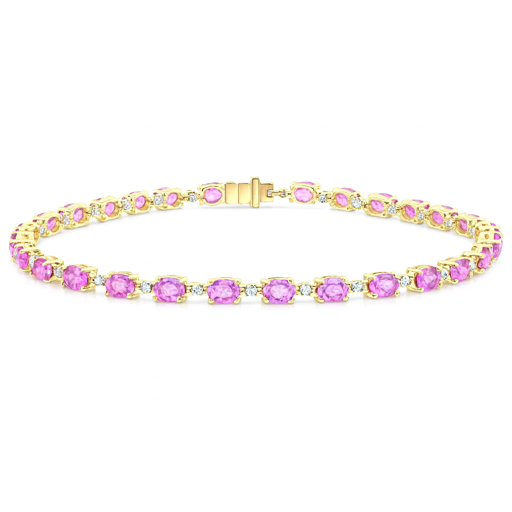 <span style="color:purple">SPECIAL!</span> 6.30ct G SI 14KT Yellow Gold Diamond & Pink Sapphire Gemstone Tennis Bracelet 8"
