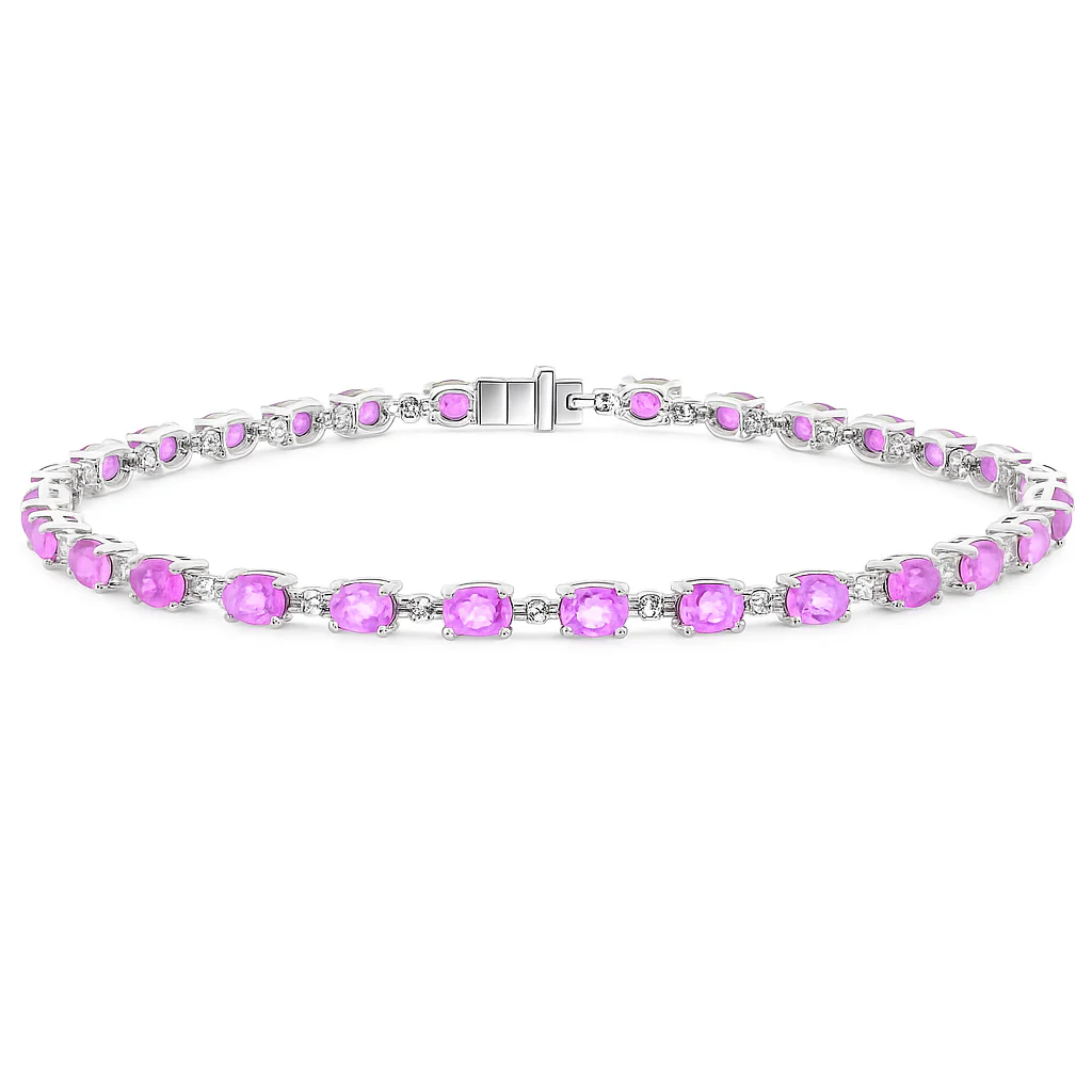 <span style="color:purple">SPECIAL!</span> 6.06ct G SI 14KT White Gold Diamond & Pink Sapphire Gemstone Tennis Bracelet 8"