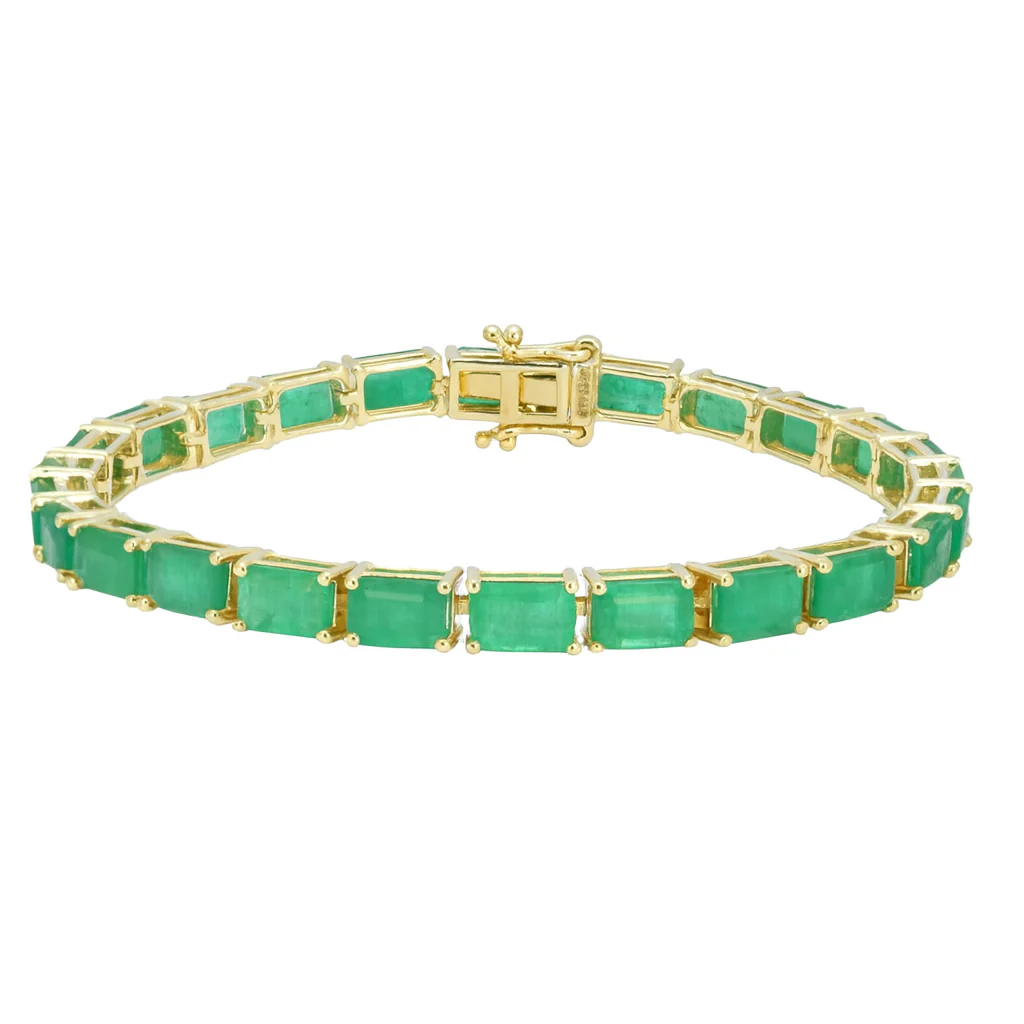 <span style="color:purple">SPECIAL!</span> 14.71ct 14kt Yellow Gold Natural Emerald Gemstone Tennis Bracelet 7" Long