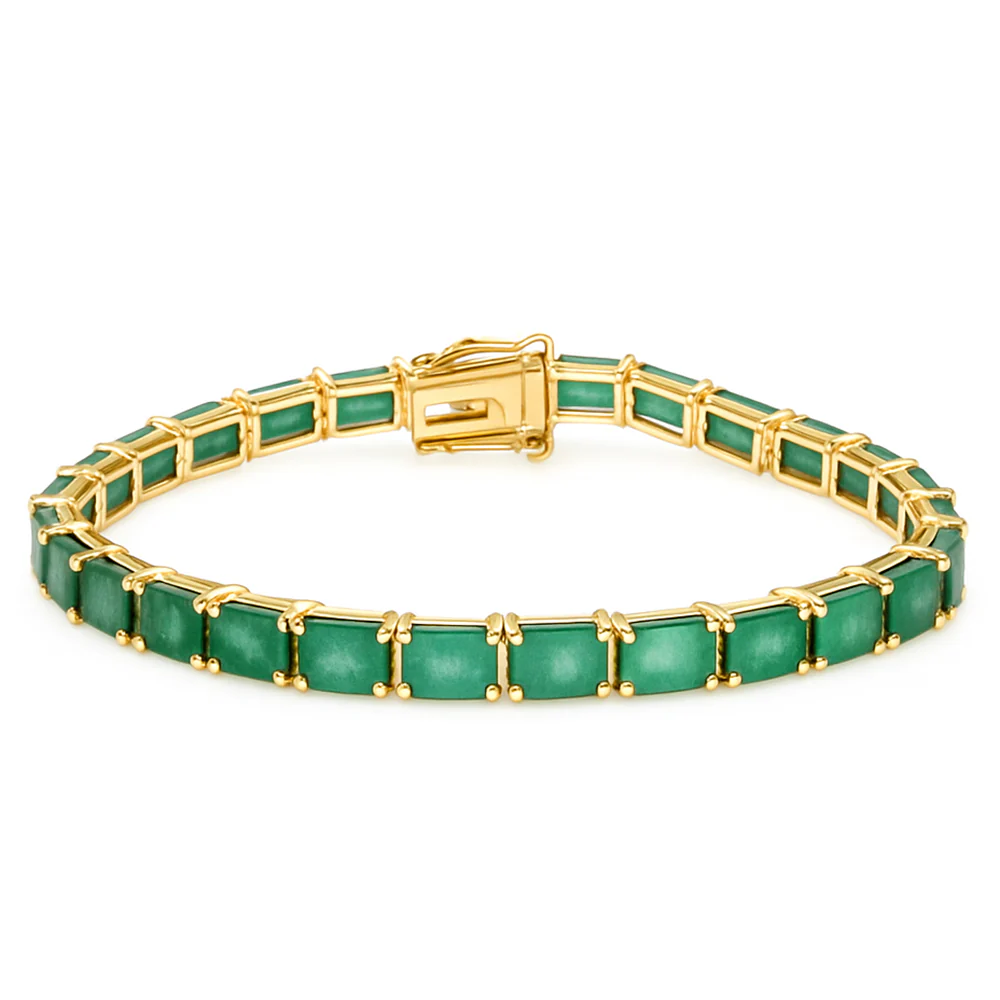 <span style="color:purple">SPECIAL!</span> 9.72ct 14kt Yellow Gold Natural Emerald Gemstone East West Set Bracelet 7" Long