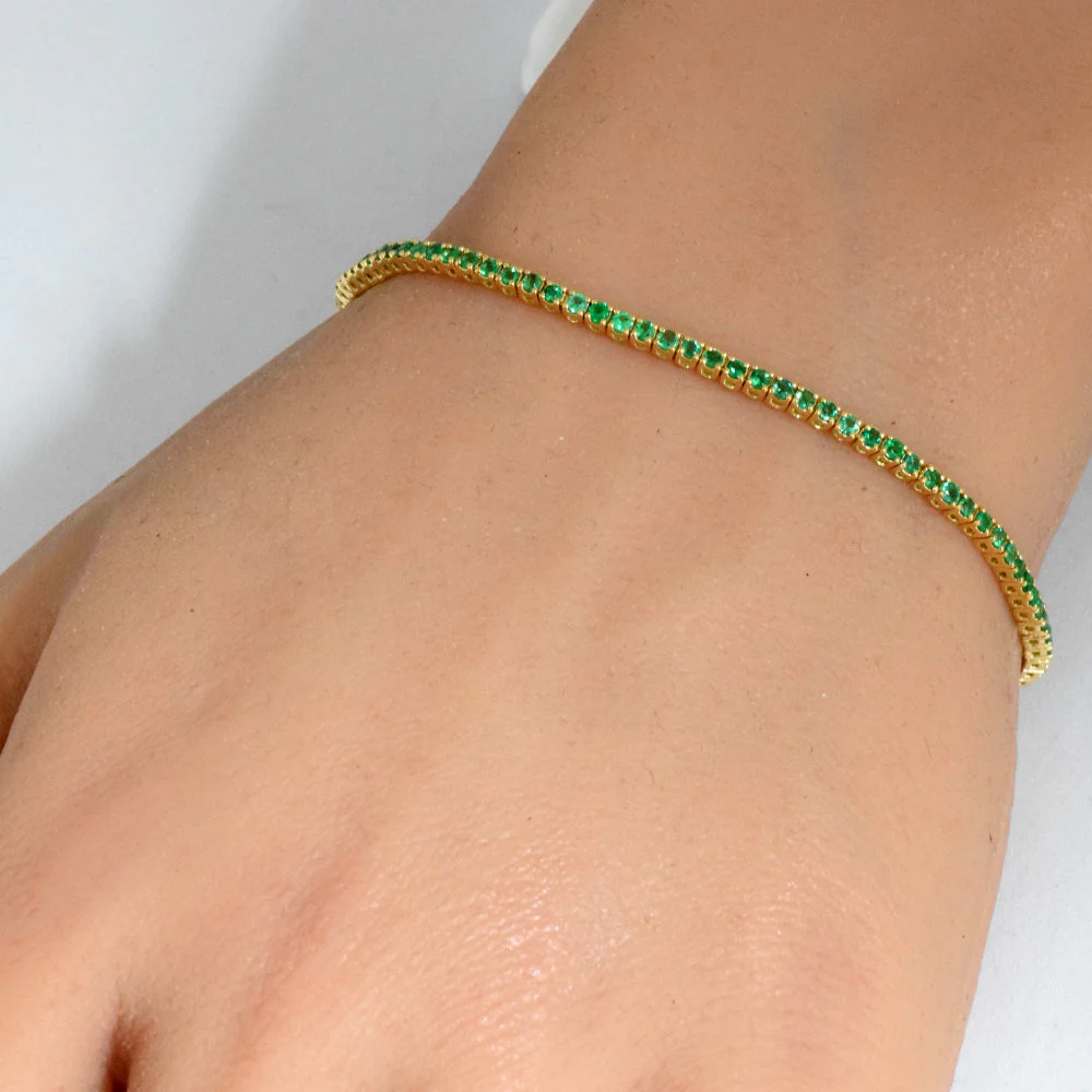 <span style="color:purple">SPECIAL!</span> 2.17ct 14K Yellow Gold Natural Emerald Tennis Bracelet 7" - Image 2