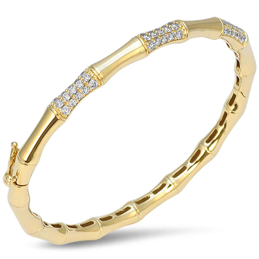 <span style="color:purple">SPECIAL!</span> .97ct G SI 14kt Yellow Gold Diamond Bamboo Design Bangle Bracelet