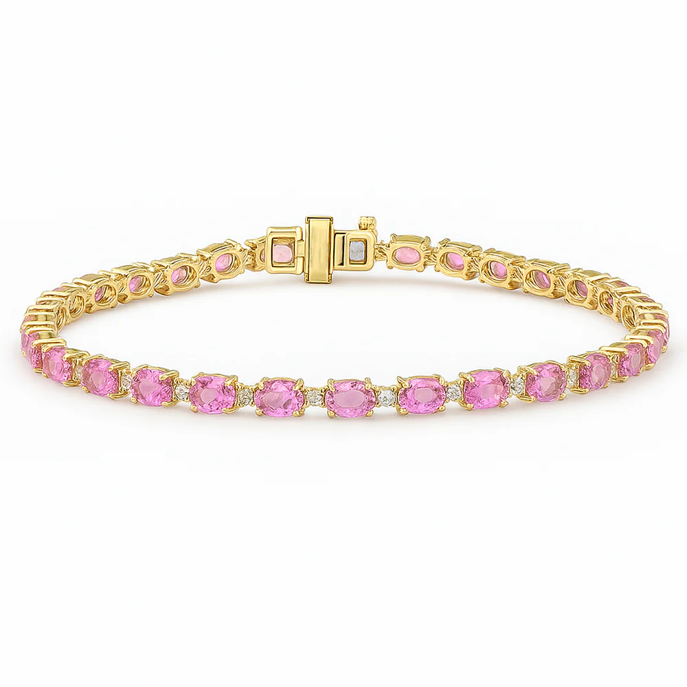 <span style="color:purple">SPECIAL!</span> 5.80ct G SI 14kt Yellow Gold Diamond & Pink Sapphire Gemstone Tennis Bracelet 7" Long