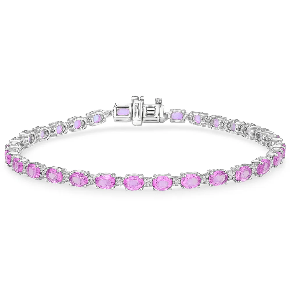 <span style="color:purple">SPECIAL!</span> 5.32ct G SI 14kt White Gold Diamond & Pink Sapphire Gemstone Tennis Bracelet 7" Long