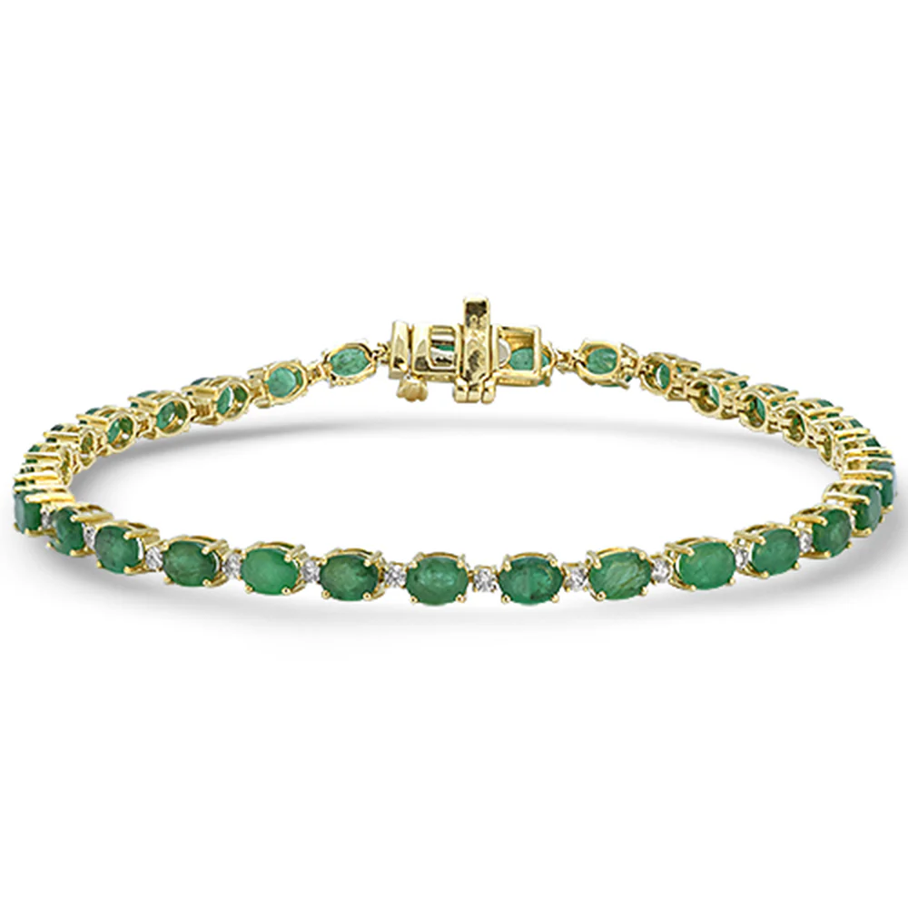 <span style="color:purple">SPECIAL!</span> 5.62ct G SI 14kt Yellow Gold Diamond & Emerald Gemstone Tennis Bracelet 7" Long