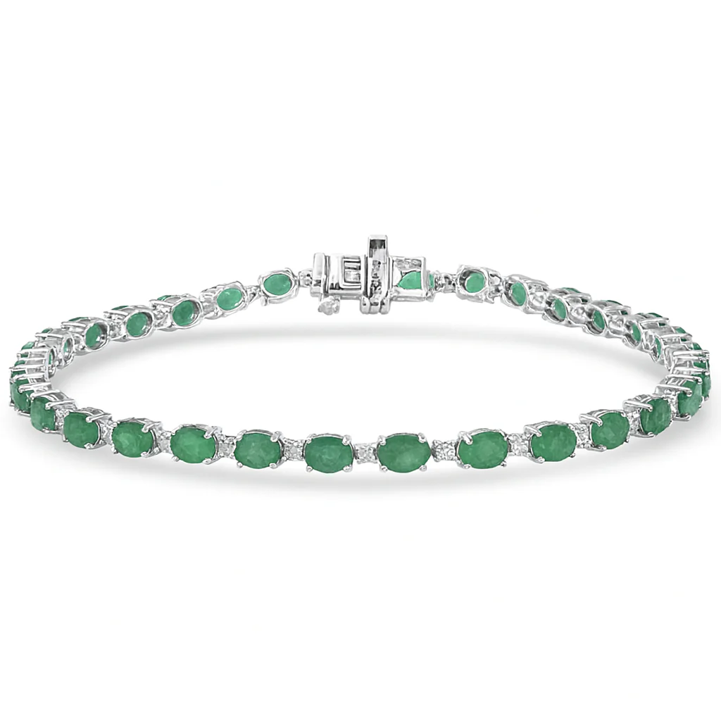 <span style="color:purple">SPECIAL!</span> 5.77ct G SI 14kt White Gold Diamond & Emerald Gemstone Tennis Bracelet 7" Long
