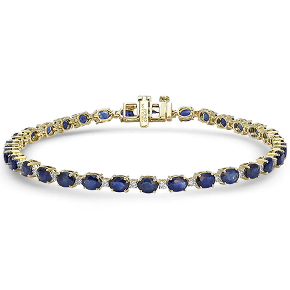 <span style="color:purple">SPECIAL!</span> 6.92ct G SI 14kt Yellow Gold Diamond & Blue Sapphire Gemstone Tennis Bracelet 7" Long