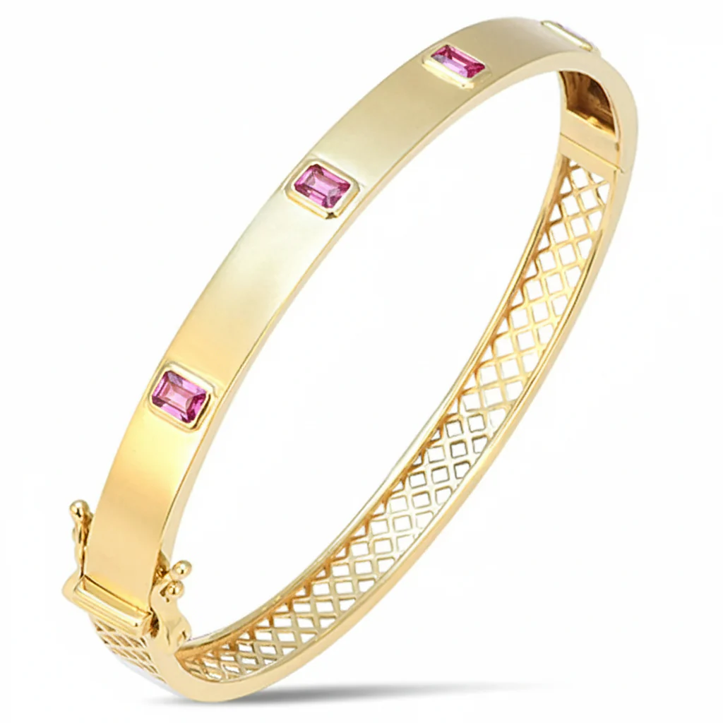 <span style="color:purple">SPECIAL!</span> 1.20ct G SI 14kt Yellow Gold Pink Sapphire Gemstone Bangle Bracelet